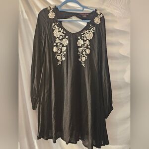 Rock & Roll Cowgirl mini swing embroidered dress Sz M black white Long Sleeve